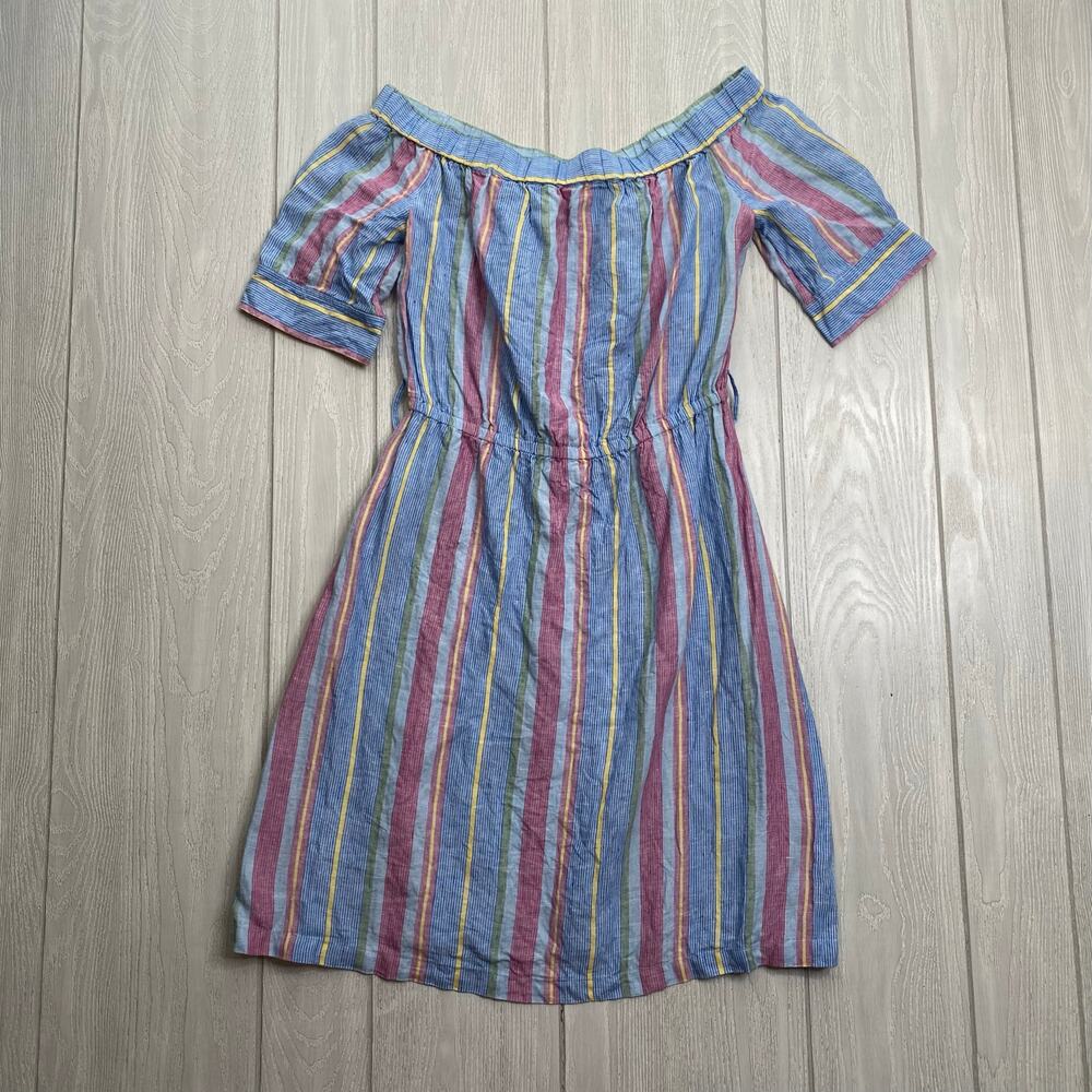 Frame Women's Blue & Purple Multi Linen Striped Mini Dress Size Small